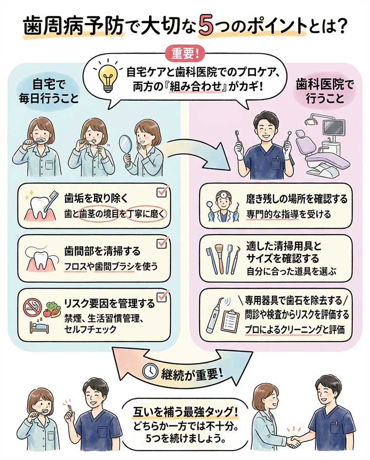 歯周病予防で大切なポイントとは？の図解