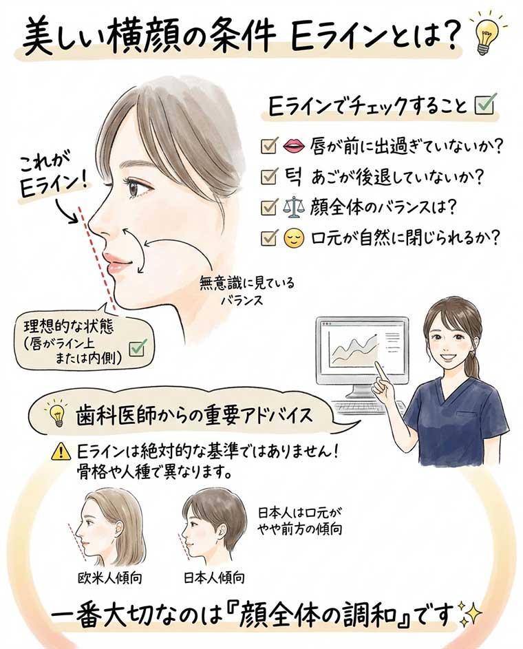 美しい横顔の条件としてよく聞くEラインとは？の図解