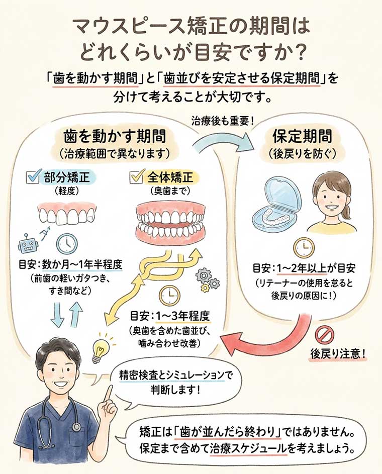 マウスピース矯正の期間はどれくらいが目安ですか？の図解