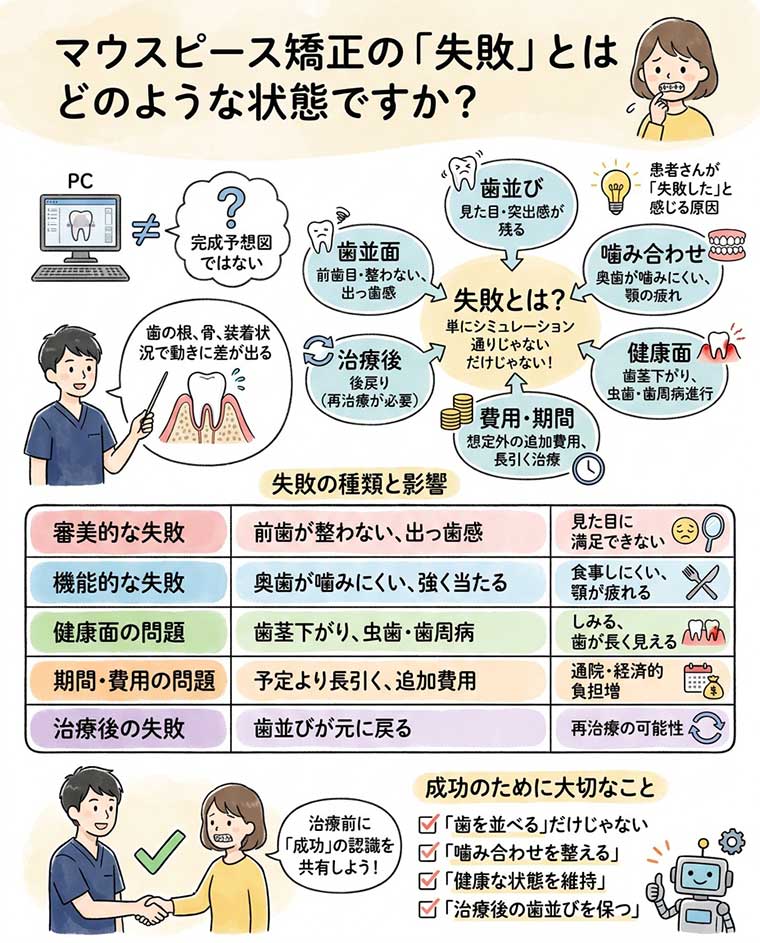 マウスピース矯正の「失敗」とはどのような状態ですか？の図解