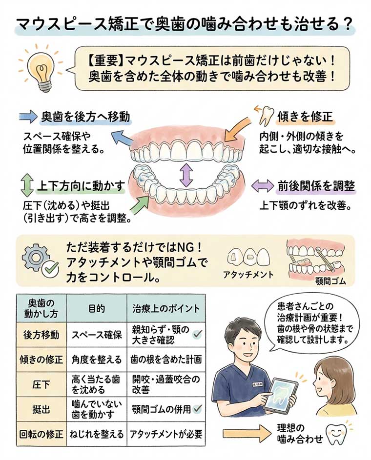 マウスピース矯正で奥歯の噛み合わせも治せる？の図解