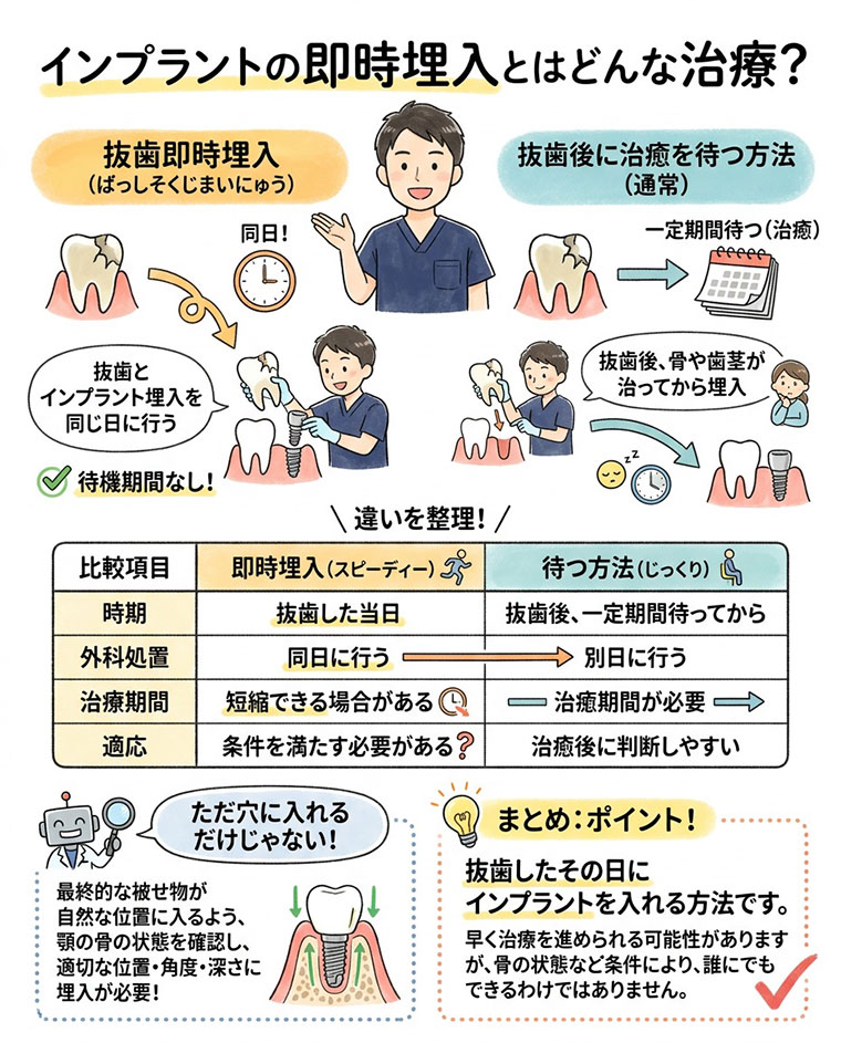 インプラントの即時埋入とはどんな治療？の図解